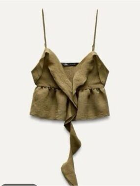 Zara Olive Green Ruffle Tie-Front Camisole